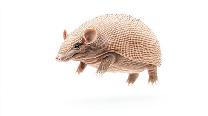Obraz premium Adorable armadillo floating through a dreamy sky on a white background, capturing a whimsical and surreal moment in nature