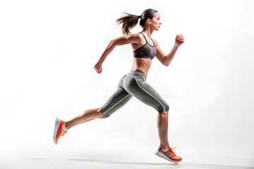 Woman running, Runner on the start. on isolated white background. Sport Concept