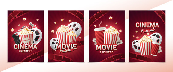 Collection of cinema cards in realistic style