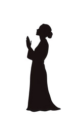 Silhouette of a woman in prayer, isolated. transparent background