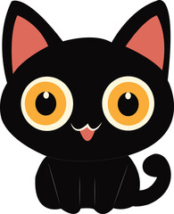 a black cat with yellow eyes icon and vector