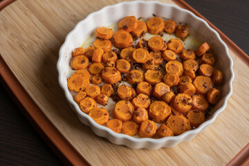 Delicious Garlic Butter Parmesan Carrots in a White Tray Ready to Eat – The Perfect Holiday Side Dish Close-Up