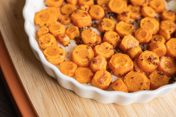 Delicious Garlic Butter Parmesan Carrots in a White Tray Ready to Eat – The Perfect Holiday Side Dish Close-Up
