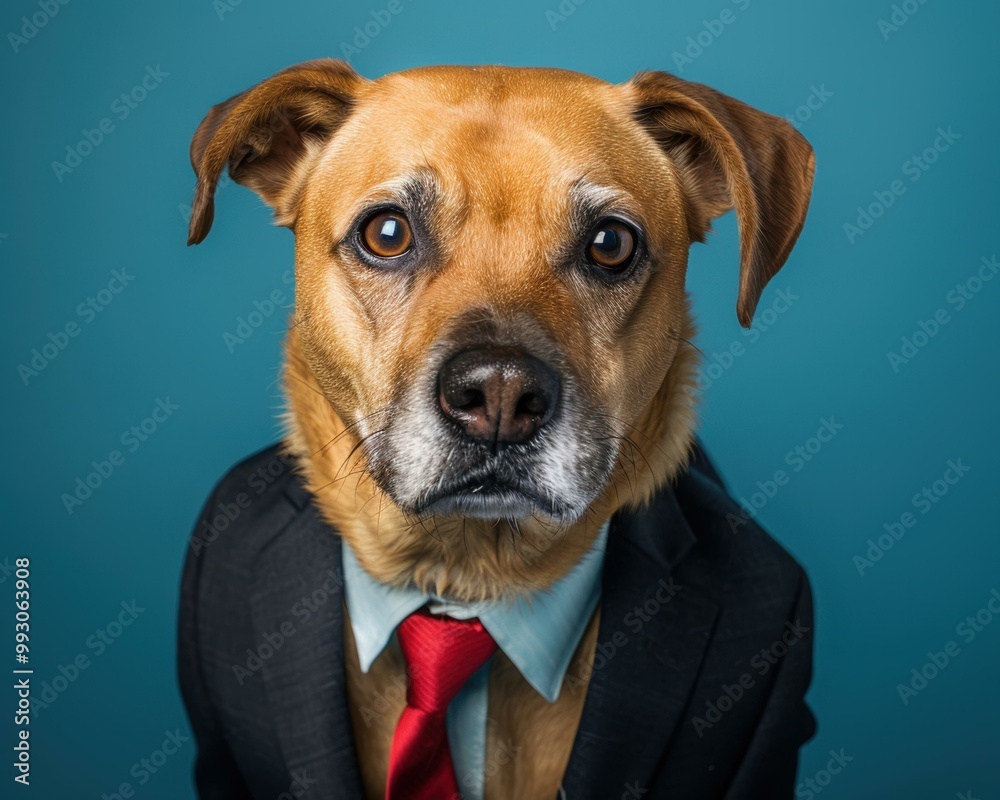 Poster A dog dressed in a suit and tie. AI.