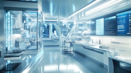 Obraz premium Futuristic laboratory with advanced technology and research equipment.
