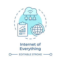 Internet of everything soft blue concept icon. Industry 5.0 technology. Cloud computing. Data analytics. Round shape line illustration. Abstract idea. Graphic design. Easy to use in article