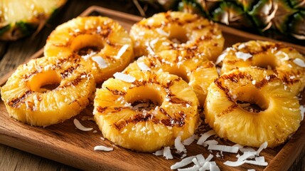 Grilled Pineapple Rings with Toasted Coconut Flakes