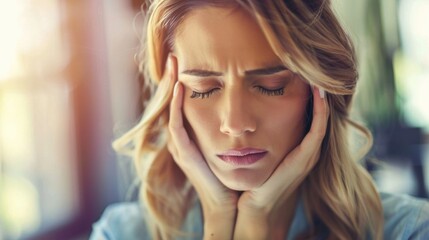 Obraz premium Woman Stress. Exhausted Businesswoman Suffering From Headache While Overworked in Office