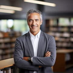 Fototapeta premium Confident mature businessman smiling in modern office environment
