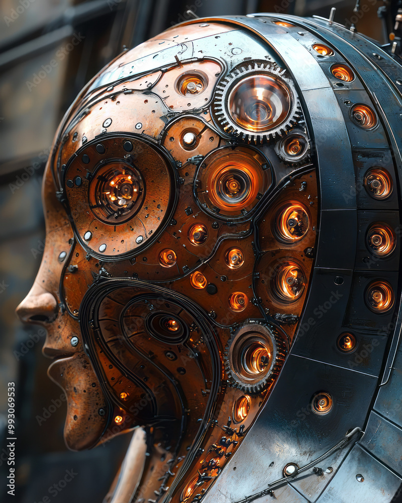 Leinwandbilder an abstract mechanical machine with rotating gears and intricate metalwork,
