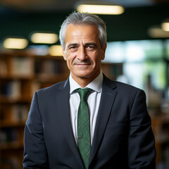 Naklejka premium Confident senior businessman smiling in a professional office setting