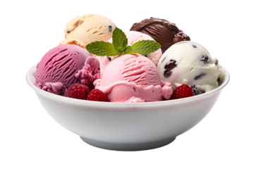 Assorted ice Cream In a Bowl isolated on transparent background