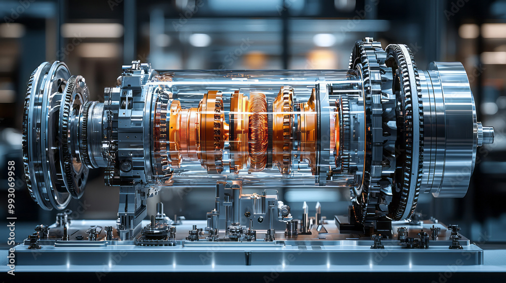 Poster a cutaway view of a mechanical turbine with all its parts visible,