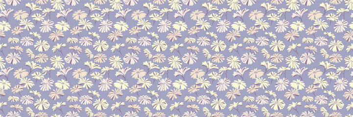 Pastel seamless pattern with abstract stylized shapes flowers. Creative unique meadow print. Simple summer ornament texture. Vector hand drawn. 