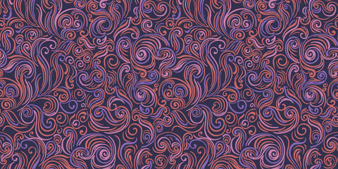 Textured twisted line shape seamless pattern. Vector hand drawing unique graphics and smooth lines. Colorful simple ornamental texture