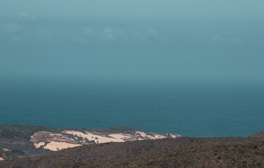 Panoramic view of Piscinas and the hotel from Ingurtosu