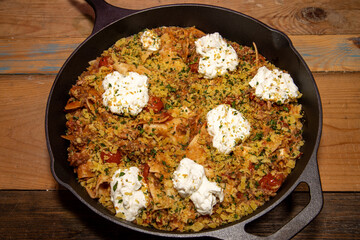 A delicious dish called the frying pan Lasagne which is a twist to the classic Italian traditional Lasagne