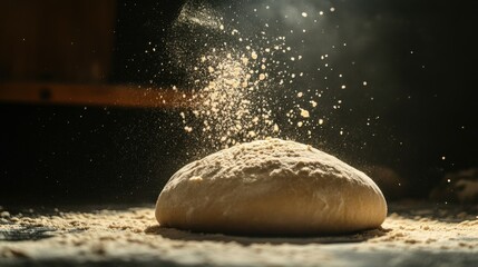 High Contrast Shot of Pizza Dough on Dark Background