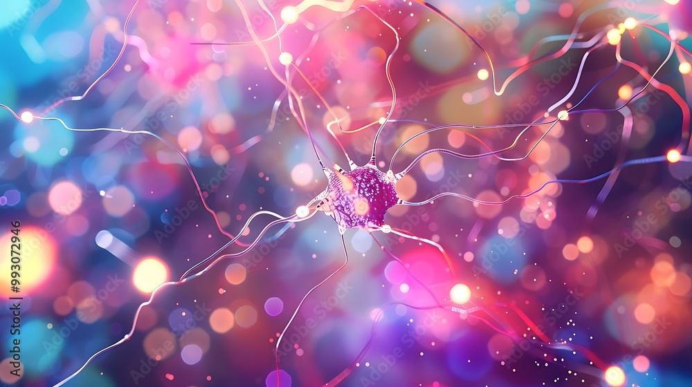 Poster a 3d representation of a neural network with interconnected nodes and data streams, symbolizing glob