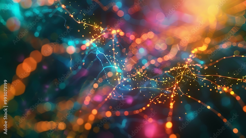 Poster visualization of artificial intelligence and big data analytics, featuring neural pathways and digit