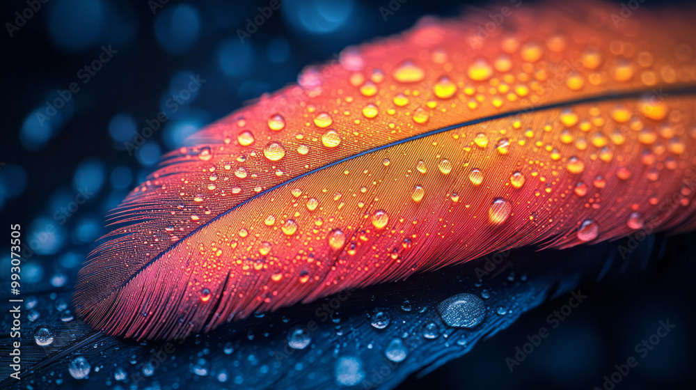 Aufkleber A macro shot of a single feather with intricate patterns and vibrant colors,