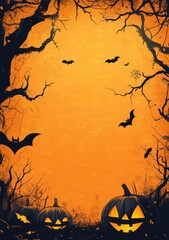 Festive Halloween Banner with Spooky Font and Silhouettes, Ideal for Vector Art and Advertising