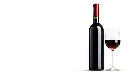   Bottle & Glass of Red Wine on White Background with Reflection