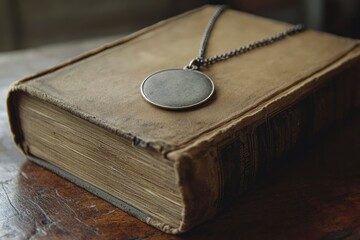 Antique Book with Silver Pendant on a Chain