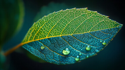 Fototapeta premium A macro shot of a leaf under a microscope, showcasing its tiny cells and intricate vein network,