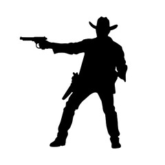 Cartoon cowboy with a gun  silhouette vector illustration transparent background