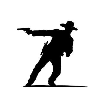 recommend clip art: Cowboy Holding a gun - silhouette vector illustration transparent background
