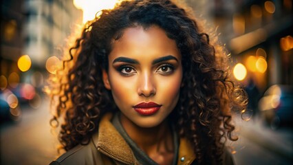 Fototapeta premium Elegant portrait of a light brown skin female showcasing natural beauty and confident expression