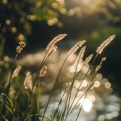 The Grass under Sunlight of Golden Hour