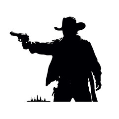 Cowboy Holding a gun - silhouette vector illustration transparent background