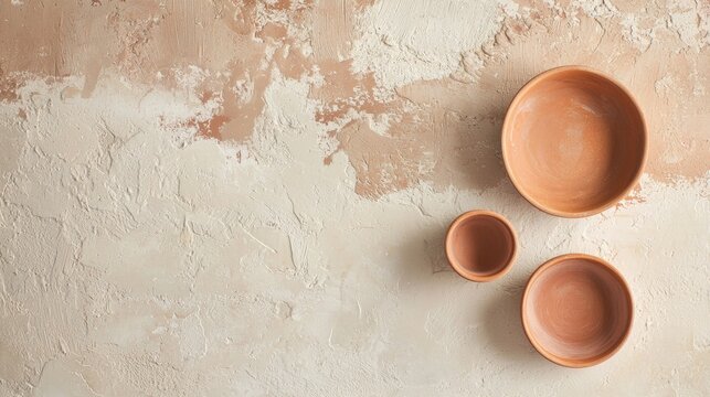 Beautifully crafted ceramic bowls on a textured surface, perfect for showcasing culinary ideas