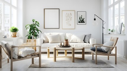 Fototapeta premium Scandinavian-inspired living room with a light, airy feel and simple furniture