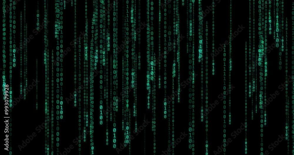 Aufkleber Hacking, coding and hologram with data transfer on dark background for binary code, programming and AI testing. Metaverse, pattern and connection of it, network system and software update of security