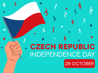 czech republic independence day 28 October, czech republic flag in hand. Greeting card, poster, banner template	