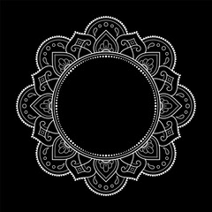 Frame in eastern tradition. Stylized with henna tattoos decorative pattern for decorating covers for book, notebook, casket, magazine, postcard and folder. Flower border in mehndi style.