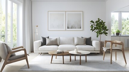 Scandinavian-style living room with a soft, neutral palette and clean lines