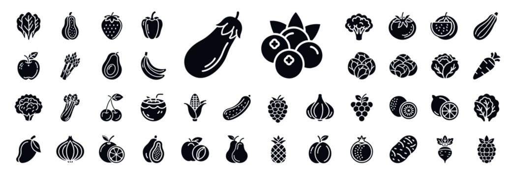 Fruit vegetable healthy food themed icon collection, grocery market produce farm