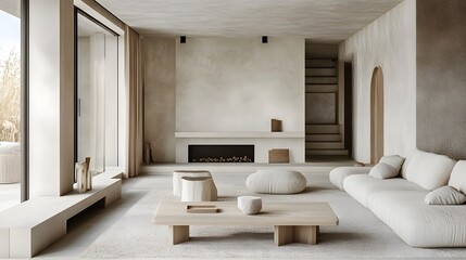 Fototapeta premium Scandinavian-style living room with neutral tones and minimalist furniture