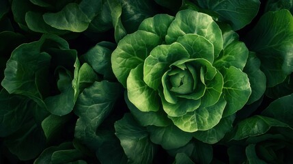 Obraz premium Fresh Green Lettuce Leaves Close-Up View