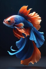 Obraz premium a Betta fish. The fish is depicted with a striking combination of bright blue and orange hues. 