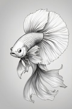 detailed grayscale betta fish portrait clip art preview