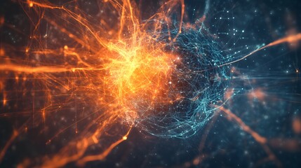 Abstract Sphere with Intertwining Orange and Blue Lines