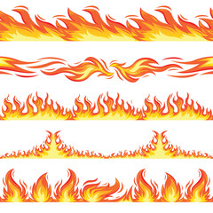 Fire Flames seamless borders in flat design