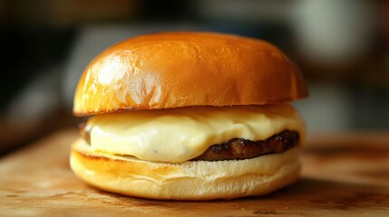 Delicious burger with mayonnaise and soft bun