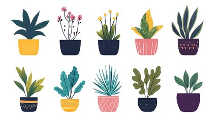 plants in pots. vector collection of plants on white background. Collection trendy plants and nature homemade flowers in pot interior decoration in flat style. Vector illustration on white background 