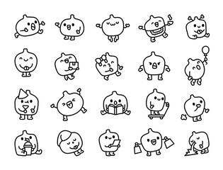 Cute kawaii fig. Coloring Page. Adorable fruit character. Hand drawn style. Vector drawing. Collection of design elements.